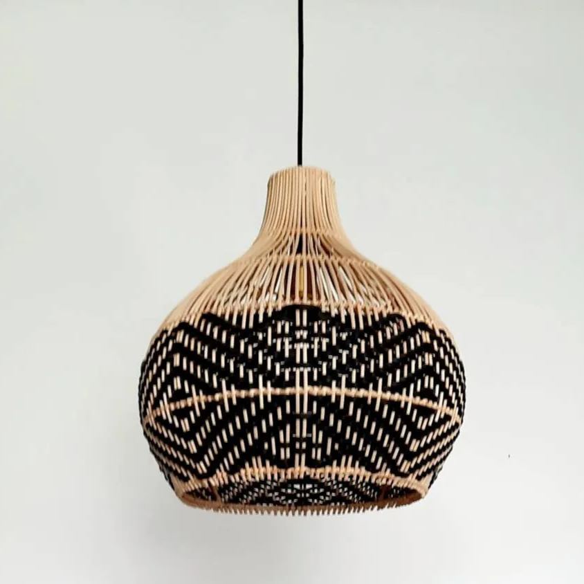 [Copy]Brown Stripe Lampshade Vintage Rattan Pendant Light