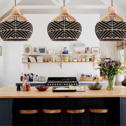 Black Pattern Lampshade Vintage Rattan Pendant Light-labpiecesign