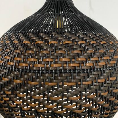 Black Pattern Basket Lampshade Vintage Rattan Pendant Light-labpiecesign