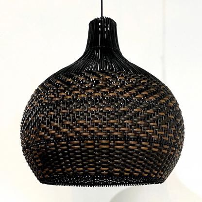 Black Pattern Basket Lampshade Vintage Rattan Pendant Light-labpiecesign