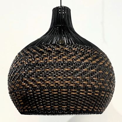 Black Pattern Basket Lampshade Vintage Rattan Pendant Light-labpiecesign