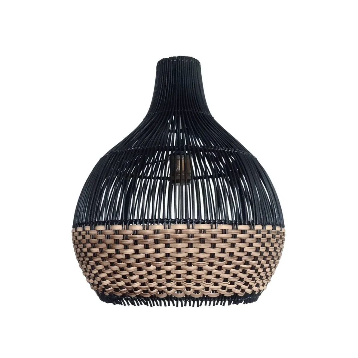 Scandinavian Black Basket Lampshade Vintage Rattan Pendant Light
