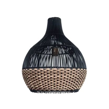 Scandinavian Black Basket Lampshade Vintage Rattan Pendant Light-labpiecesign