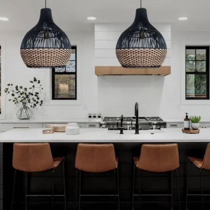 Scandinavian Black Basket Lampshade Vintage Rattan Pendant Light-labpiecesign