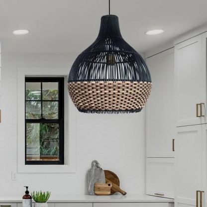 Scandinavian Black Basket Lampshade Vintage Rattan Pendant Light-labpiecesign