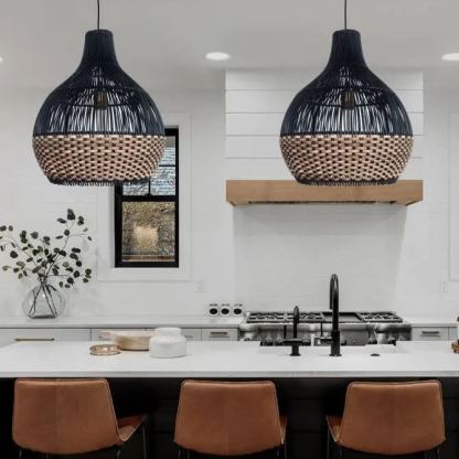 Scandinavian Black Basket Lampshade Vintage Rattan Pendant Light-labpiecesign