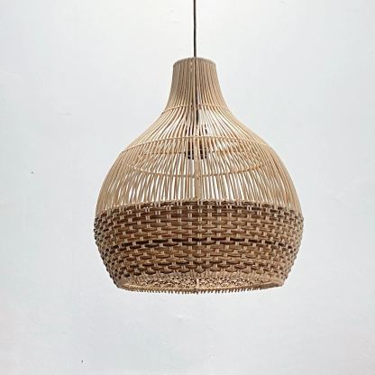 Brown Pattern Lampshade Vintage Rattan Pendant Light-labpiecesign