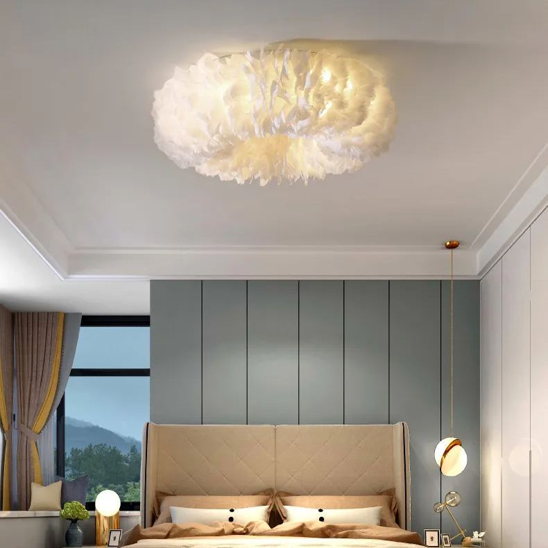 Doughnut Shaped Feather Flush Mount Minimalistic White Flushmount Ceiling Light for Bedroom-labpiecesign