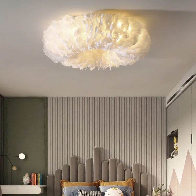 Doughnut Shaped Feather Flush Mount Minimalistic White Flushmount Ceiling Light for Bedroom