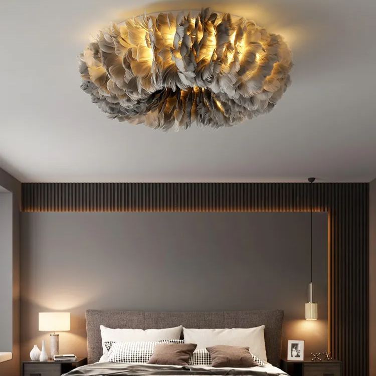 Doughnut Shaped Feather Flush Mount Minimalistic White Flushmount Ceiling Light for Bedroom-labpiecesign