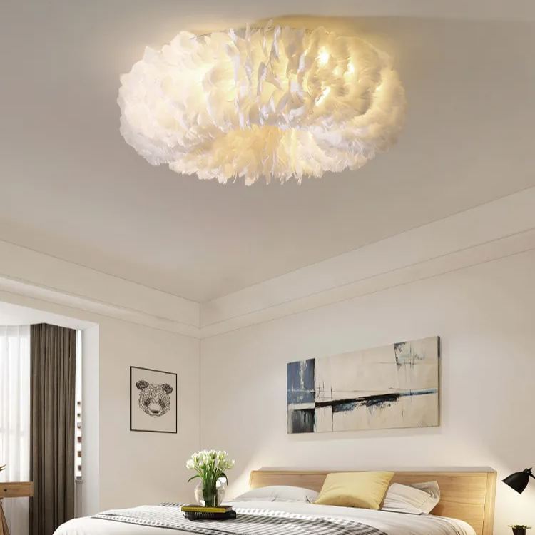 Doughnut Shaped Feather Flush Mount Minimalistic White Flushmount Ceiling Light for Bedroom