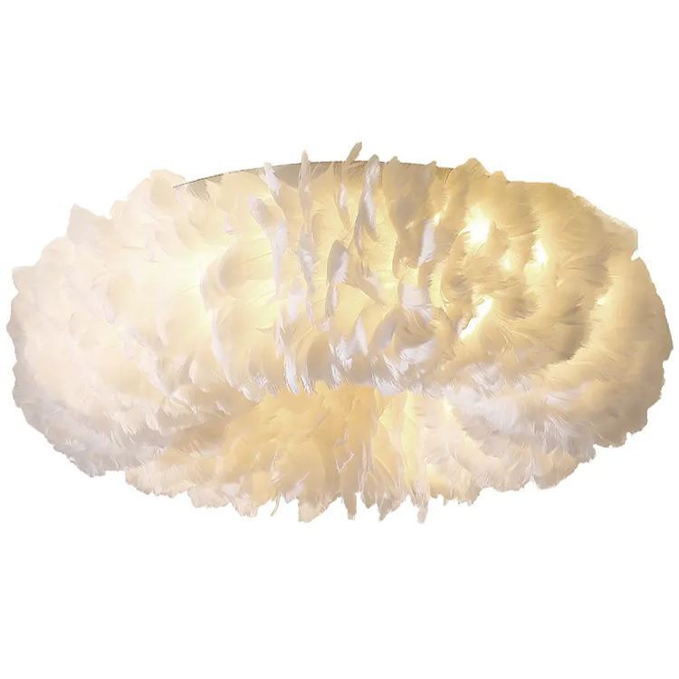 Doughnut Shaped Feather Flush Mount Minimalistic White Flushmount Ceiling Light for Bedroom-labpiecesign