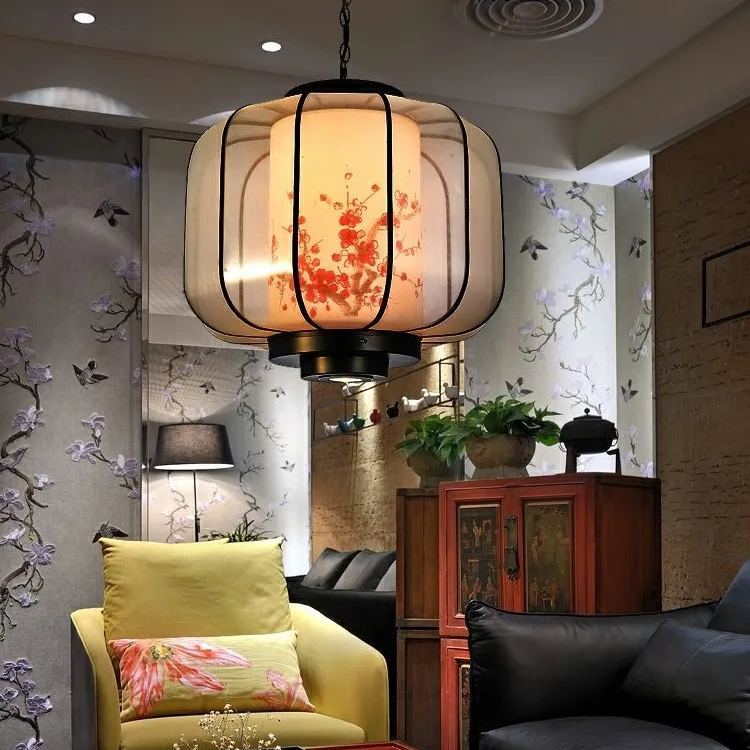 New Chinese Style Plum Blossom Lantern Hand-painted lantern-shaped Restaurant Pendant Light-labpiecesign