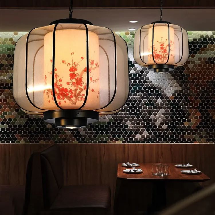New Chinese Style Plum Blossom Lantern Hand-painted lantern-shaped Restaurant Pendant Light
