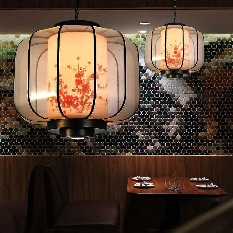 New Chinese Style Plum Blossom Lantern Hand-painted lantern-shaped Restaurant Pendant Light-labpiecesign