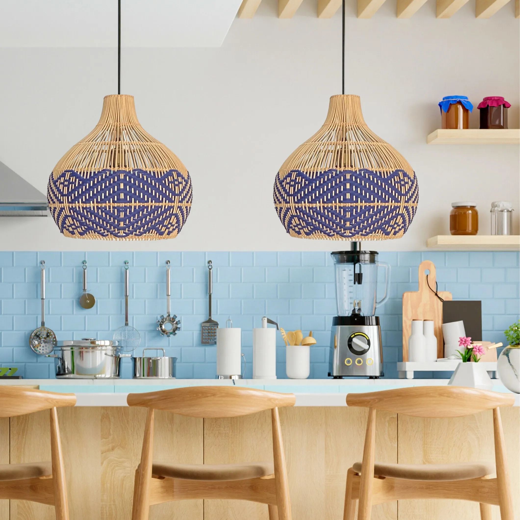 Blue Rattan Pendant Light Interior Designer Favorite