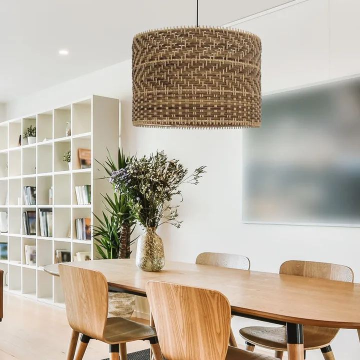 Drum shape montecito rattan pendant light -labpiecesign