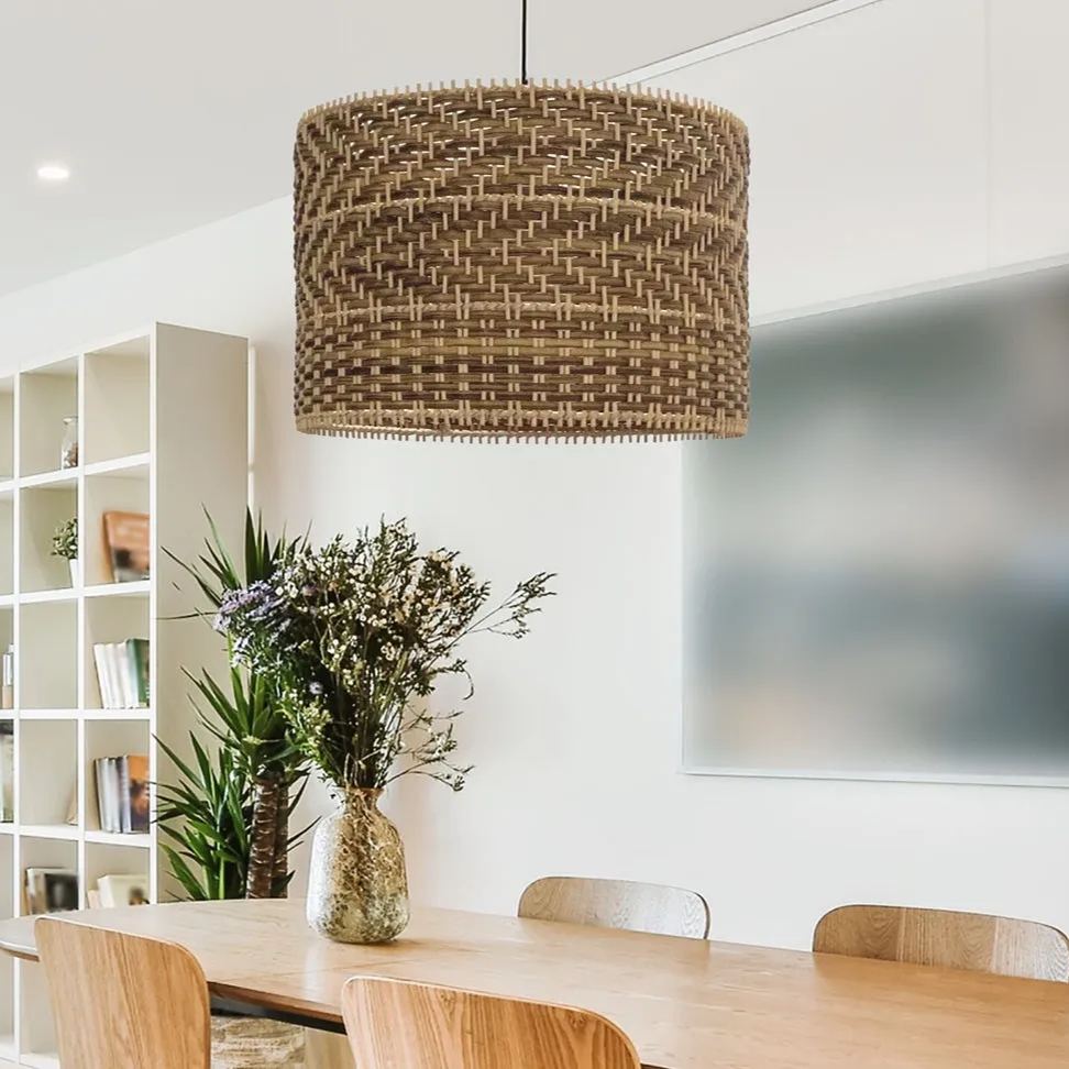 Drum shape montecito rattan pendant light 