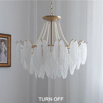 Decorative Pattern Light Luxury Feather Glass Round LED Chandelier-labpiecesign