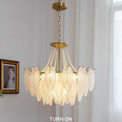 Decorative Pattern Light Luxury Feather Glass Round LED Chandelier-labpiecesign
