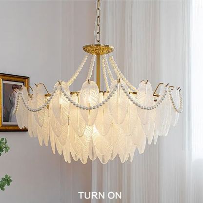 Decorative Pattern Light Luxury Feather Glass Round LED Chandelier-labpiecesign