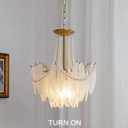 Decorative Pattern Light Luxury Feather Glass Round LED Chandelier-labpiecesign