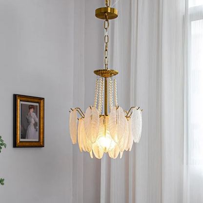 Decorative Pattern Light Luxury Feather Glass Round LED Chandelier-labpiecesign