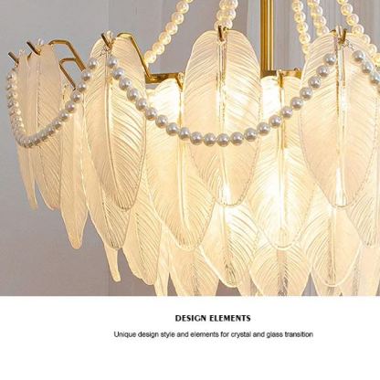 Decorative Pattern Light Luxury Feather Glass Round LED Chandelier-labpiecesign