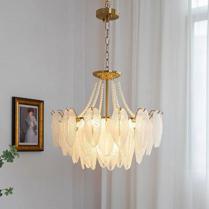 Decorative Pattern Light Luxury Feather Glass Round LED Chandelier-labpiecesign