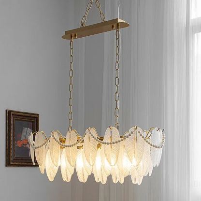 Decorative Pattern Light Luxury Feather Glass Round LED Chandelier-labpiecesign