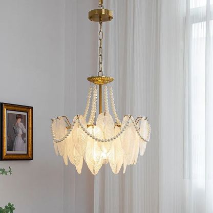 Decorative Pattern Light Luxury Feather Glass Round LED Chandelier-labpiecesign