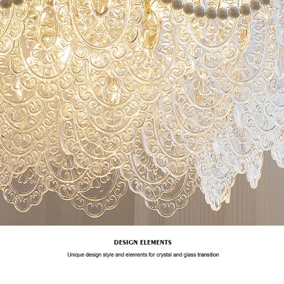 [Copy]Decorative Pattern Light Luxury Feather Glass Round LED Chandelier