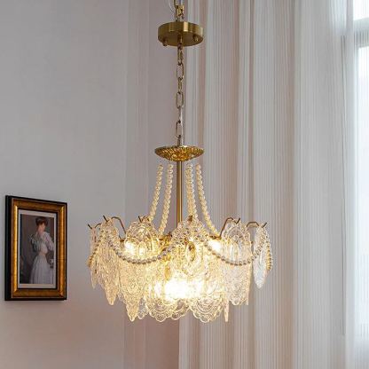 Decorative Pattern Light Luxury Feather Glass Round LED Chandelier-labpiecesign