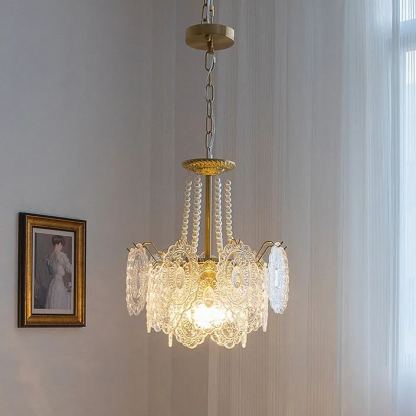 Decorative Pattern Light Luxury Feather Glass Round LED Chandelier-labpiecesign