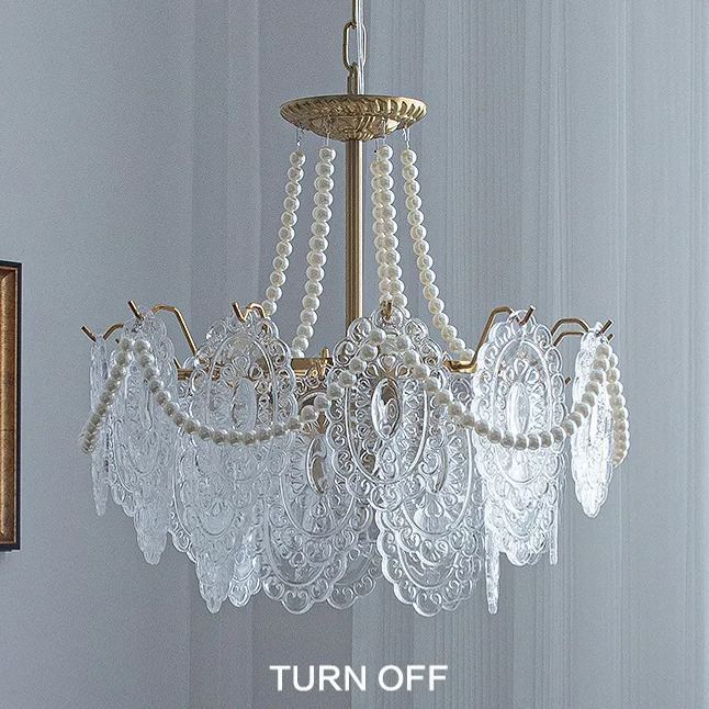 [Copy]Decorative Pattern Light Luxury Feather Glass Round LED Chandelier