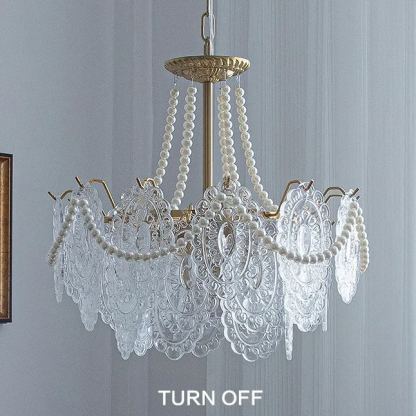 Decorative Pattern Light Luxury Feather Glass Round LED Chandelier-labpiecesign