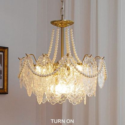 Decorative Pattern Light Luxury Feather Glass Round LED Chandelier-labpiecesign