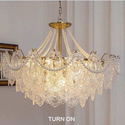 Decorative Pattern Light Luxury Feather Glass Round LED Chandelier-labpiecesign