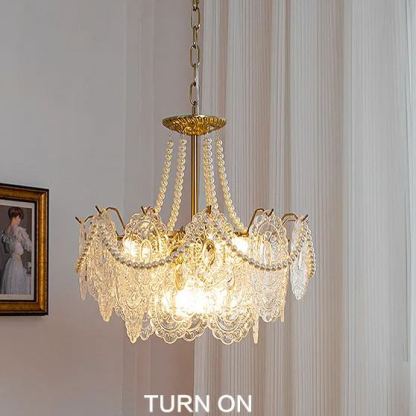 Decorative Pattern Light Luxury Feather Glass Round LED Chandelier-labpiecesign