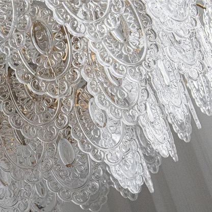 Decorative Pattern Light Luxury Feather Glass Round LED Chandelier-labpiecesign
