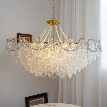 Decorative Pattern Light Luxury Feather Glass Round LED Chandelier-labpiecesign