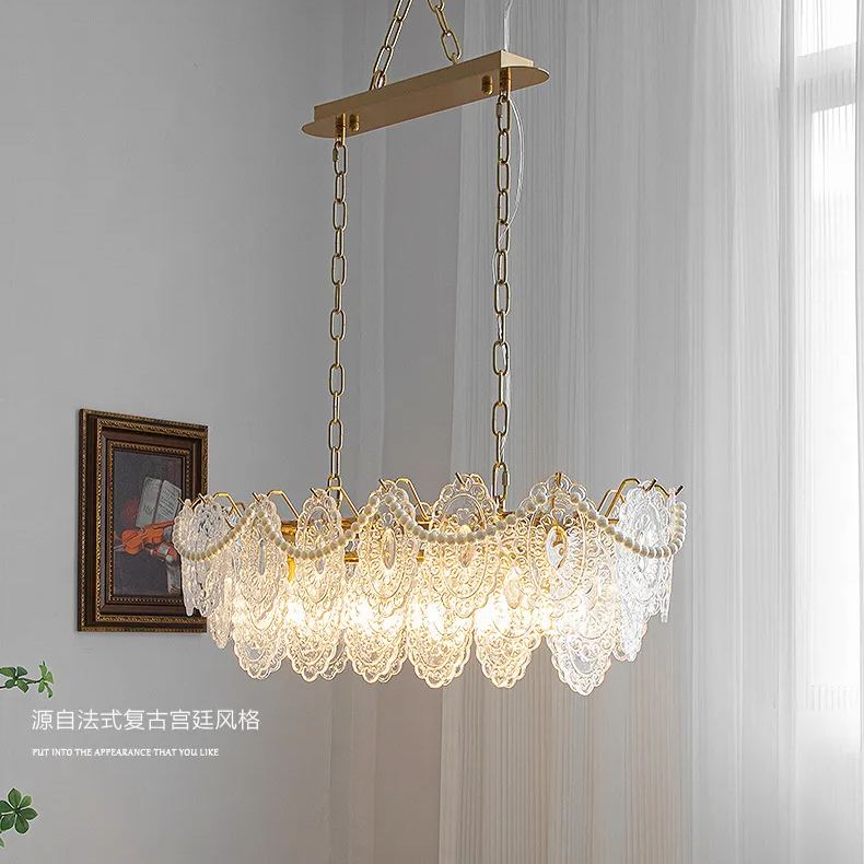 [Copy]Decorative Pattern Light Luxury Feather Glass Round LED Chandelier