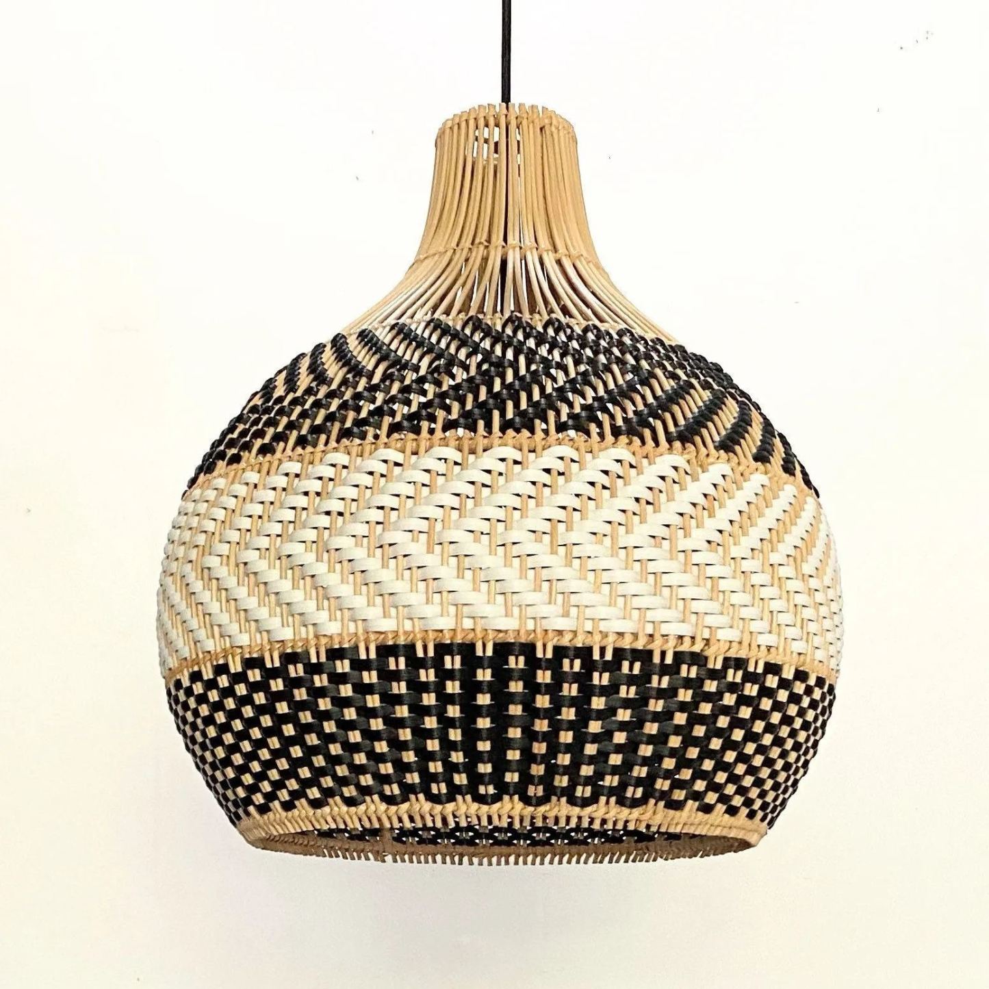 Black And White Stripes Rattan Pendant Light Coastal Interior Design