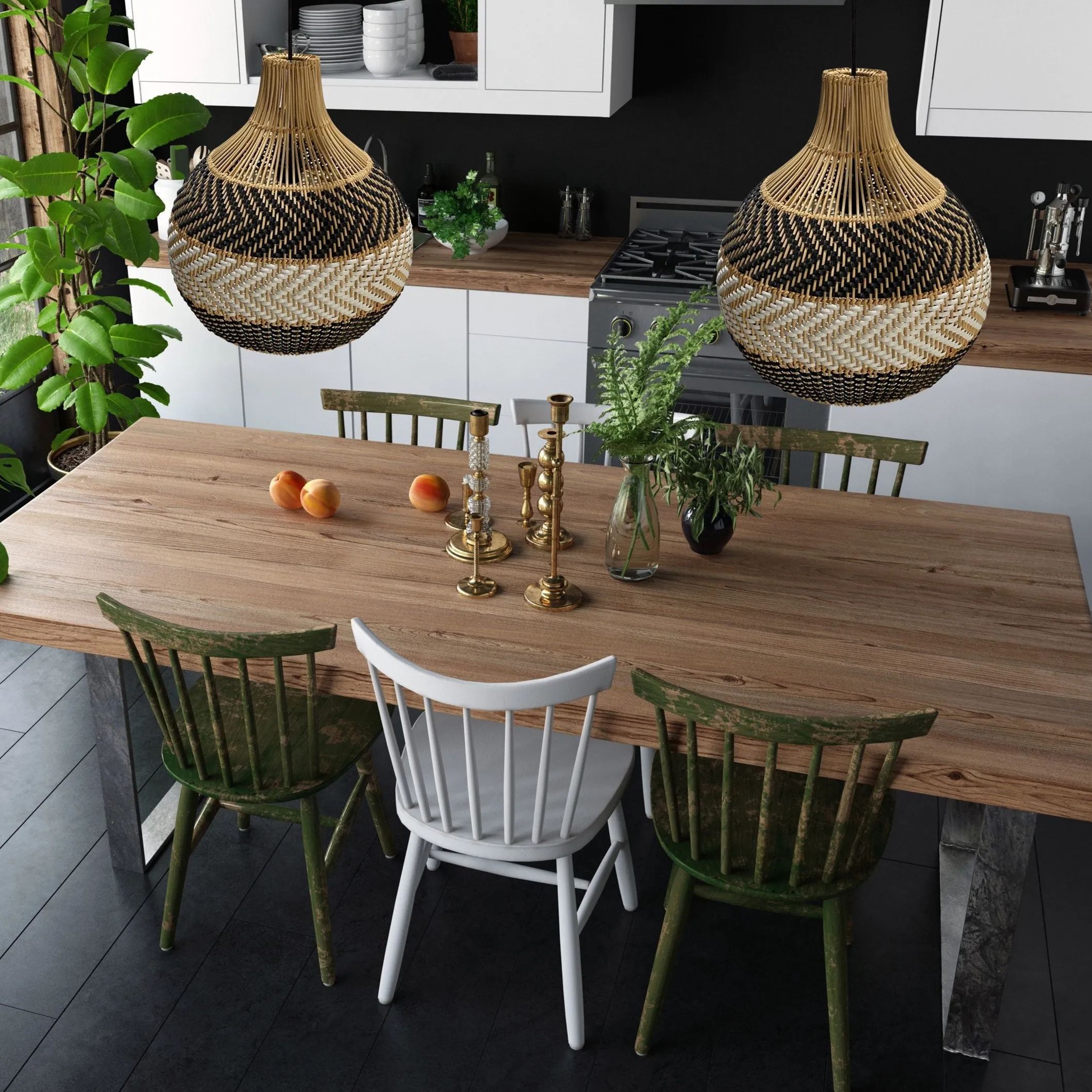 Black And White Stripes Rattan Pendant Light Coastal Interior Design