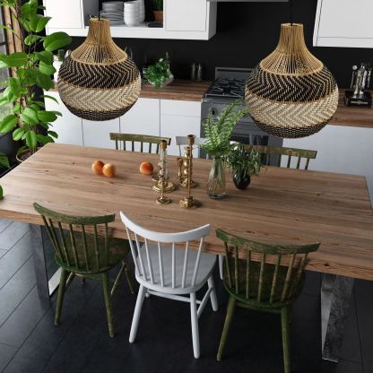 Black And White Stripes Rattan Pendant Light Coastal Interior Design-labpiecesign