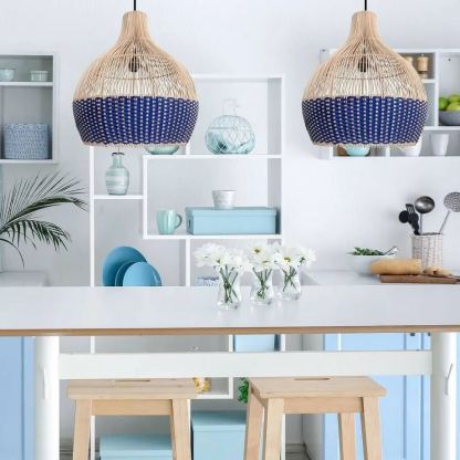 Blue Pastoral Decorative Rattan Pendant Light-labpiecesign
