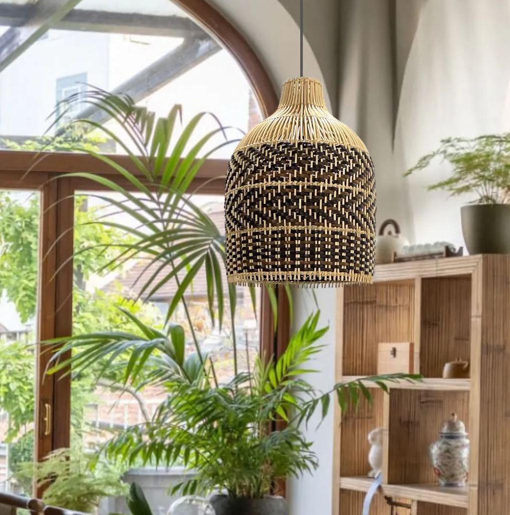 Boho Brown Hand-woven Lampshade Elegant rattan hanging light-labpiecesign