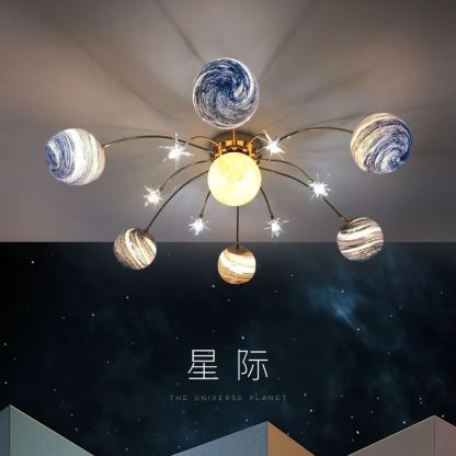 Planet Frosted Glass Semi Flush Ceiling Light Nordic LED Gold Ceiling Mounted Light for Kids Room -labpiecesign