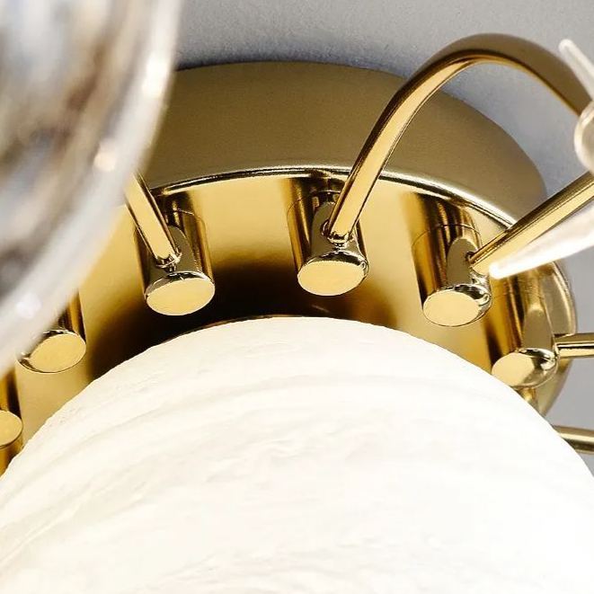 Planet Frosted Glass Semi Flush Ceiling Light Nordic LED Gold Ceiling Mounted Light for Kids Room -labpiecesign