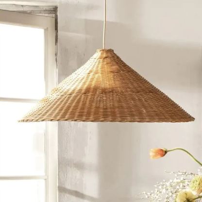 Retro Woven Rattan Cone Umbrella Rattan Pendant Light-labpiecesign